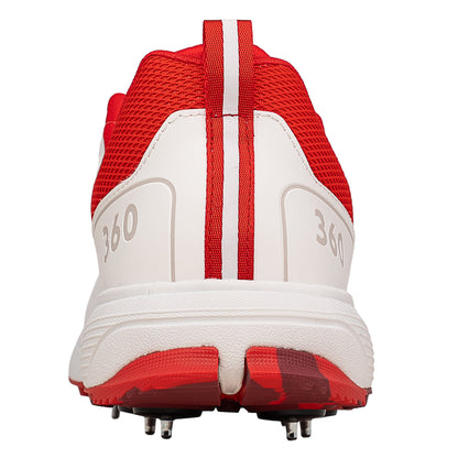 Newbery 360 Cricket Shoe (White & Red Full Spikes)